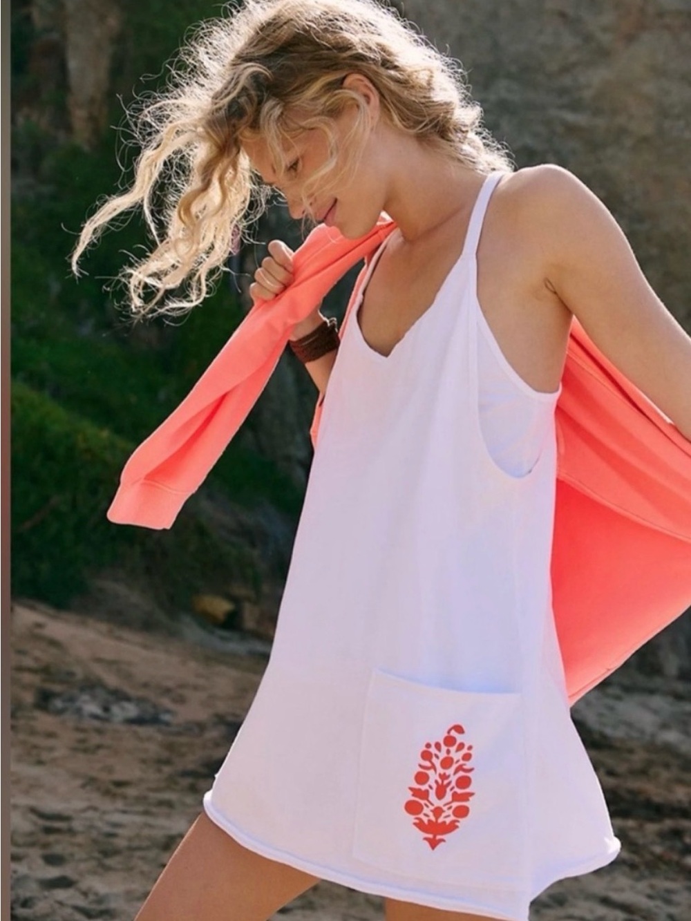 FP Movement Hot Shot Logo Mini Dress White Scarlet Buti Size Small athletic